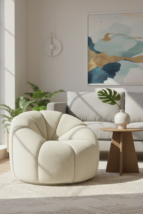 White Sherpa Tufted Swivel Chair | OROA Modern Vera | Oroa.com