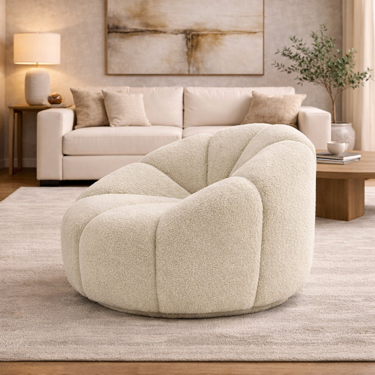   White Sherpa Tufted Swivel Chair | Oroa.com