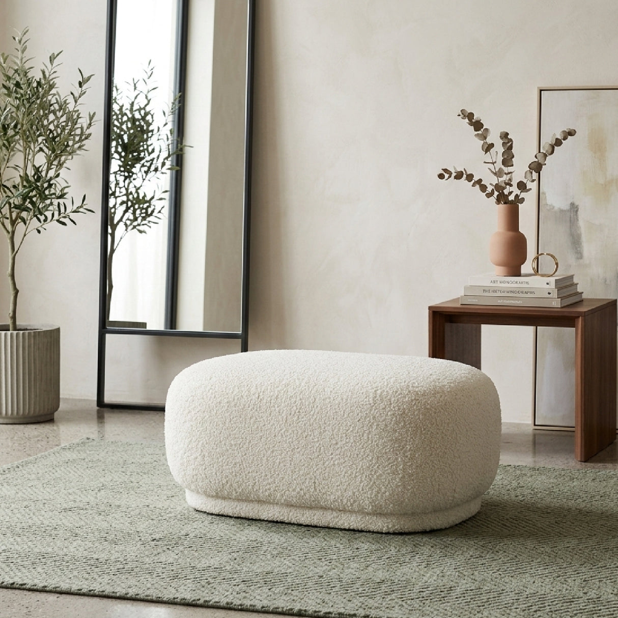   White Sherpa Ottoman | Oroa.com
