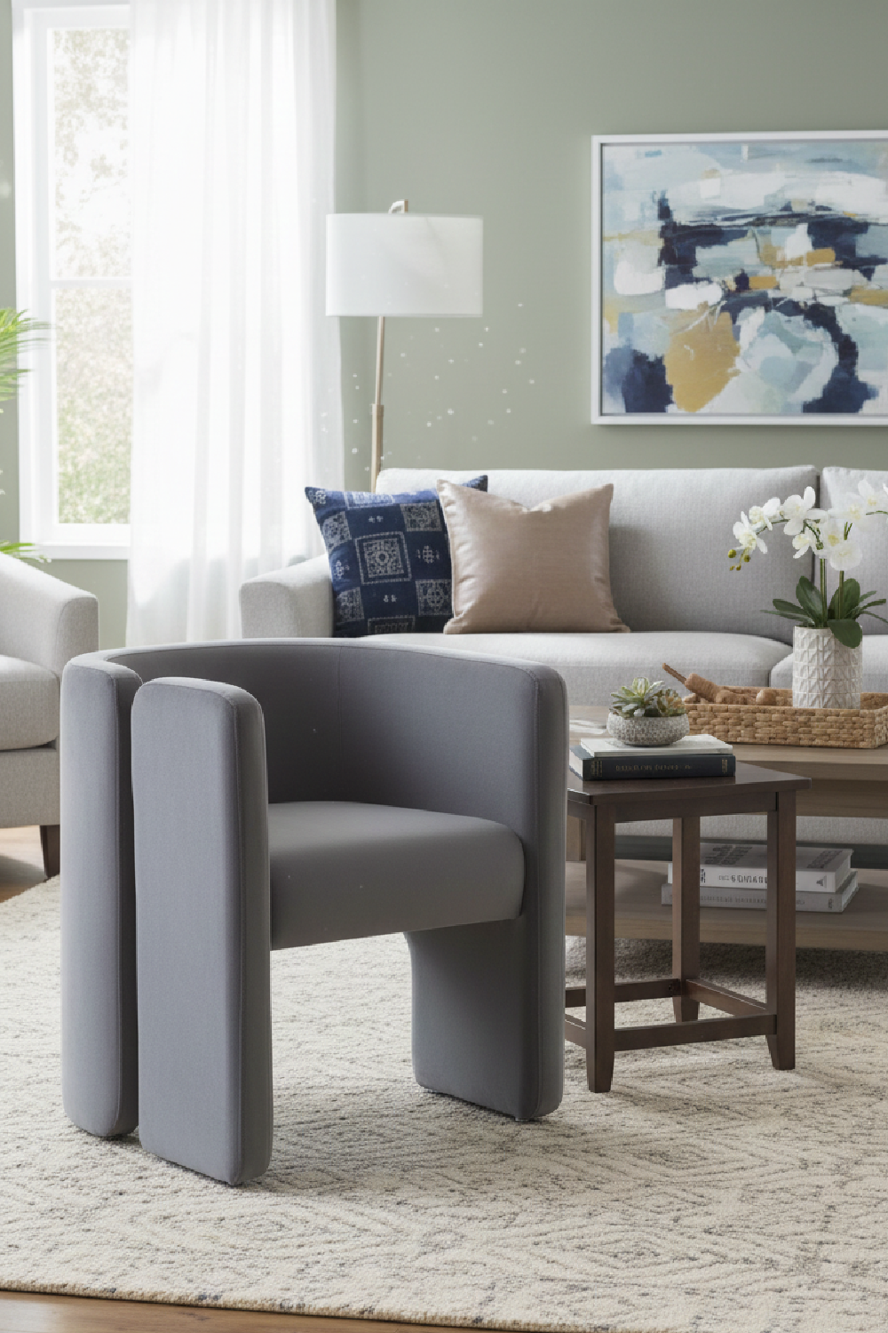 Curved Gray Velvet Accent Chair | OROA Modern Tirta | Oroa.com