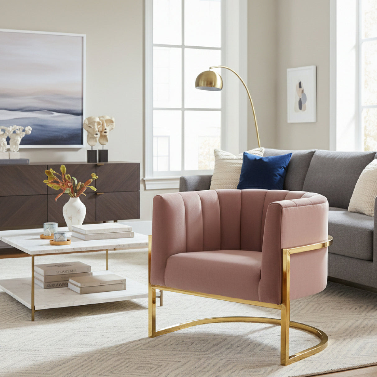   Velvet Channel-Tufted Accent Chair | Oroa.com