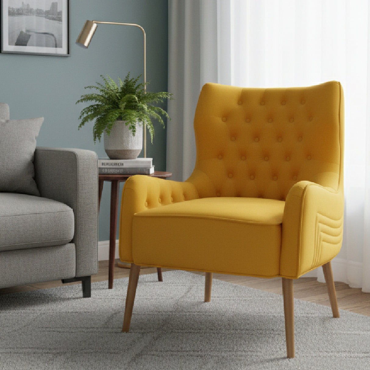 Yellow Velvet Tufted Accent Chair | OROA Modern Everly | Oroa.com