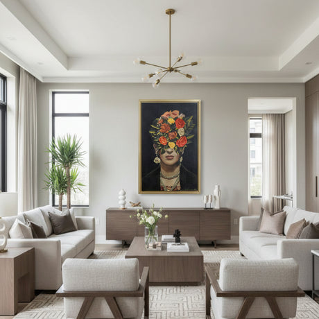 Floral Female Portrait Painting 47" x 71" | OROA Modern Khalo