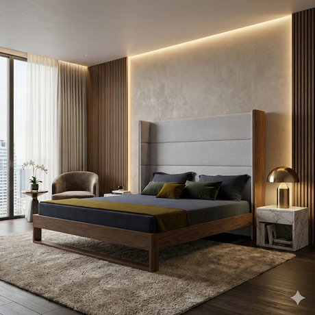 Gray Cotton Twill Bed | OROA Modern Helenora