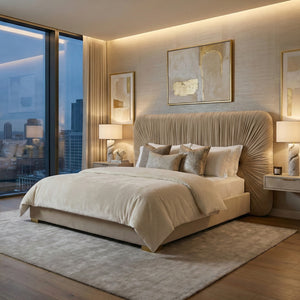 Beige Velvet Bed | OROA Modern Florence