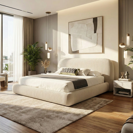 White Fluted Fabric Bed | OROA Modern Hortman | Oroa.com