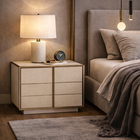   Beige Shagreen 2-Drawer Nightstand | Oroa.com