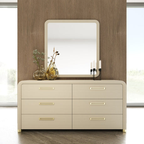   Beige Vegan Leather 6-Drawer Dresser | Oroa.com