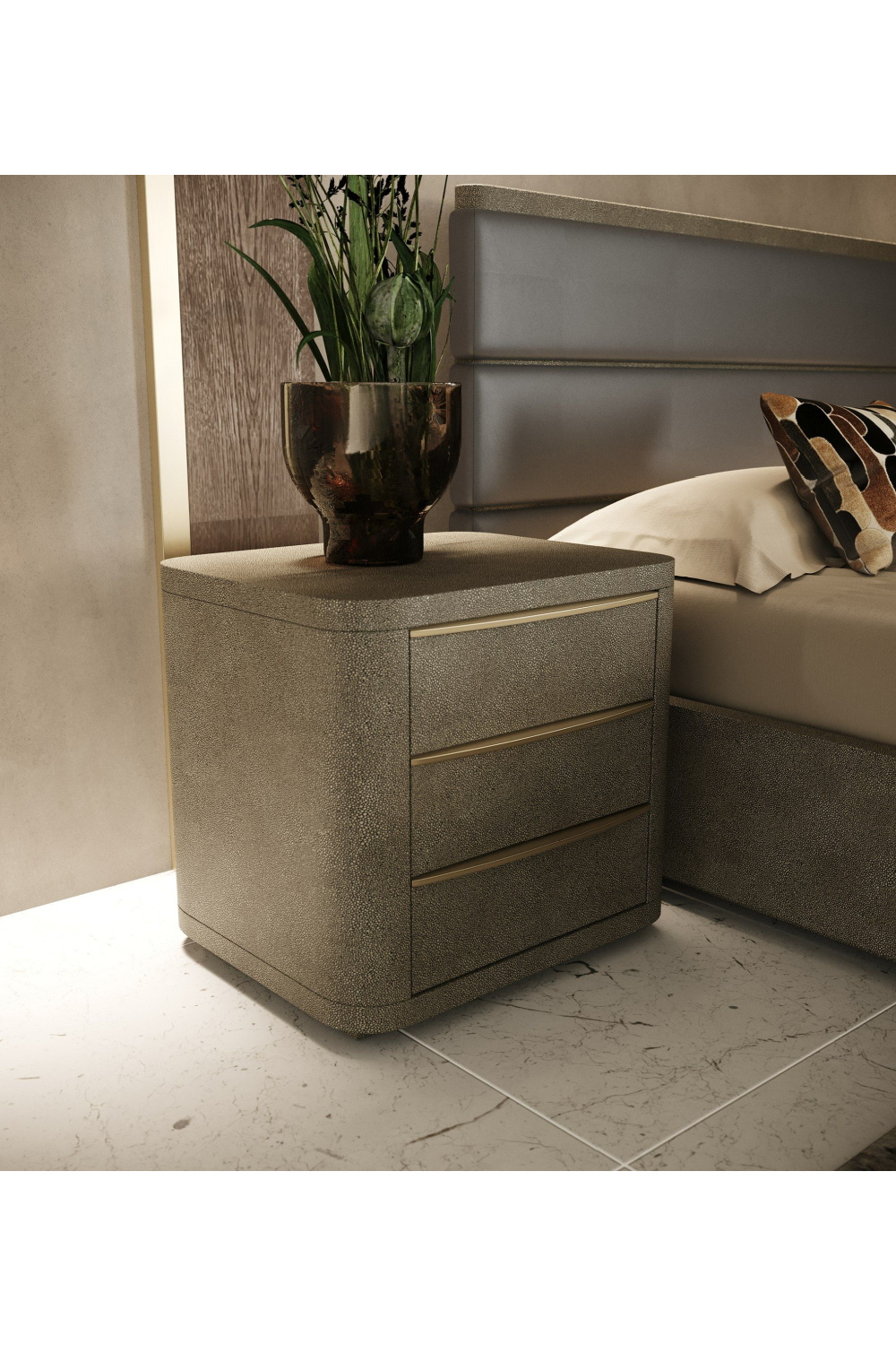 Beige Shagreen 3-Drawer Nightstand | OROA Modern Lois | Oroa.com