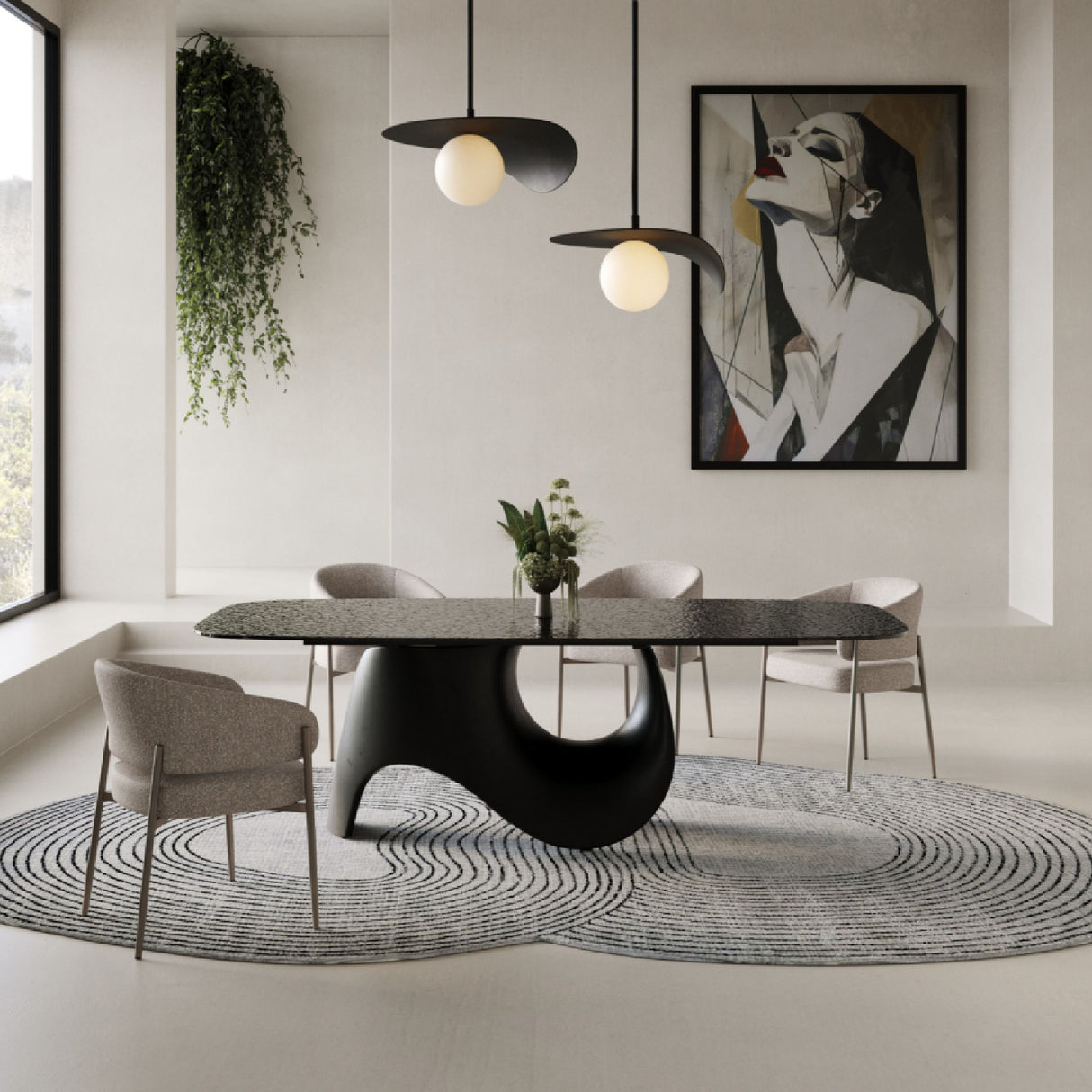 Gray Wave Glass Dining Table | OROA Modern Neptune