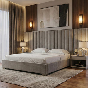   Gray Panel Headboard Queen Bed | Oroa.com