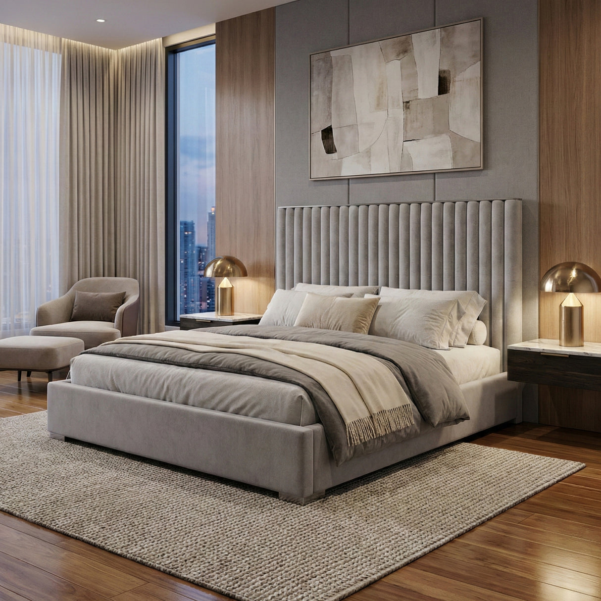   Gray Velvet King Platform Bed | Oroa.com