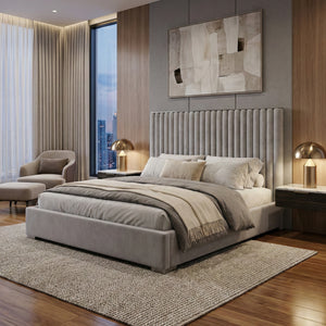   Gray Velvet King Platform Bed | Oroa.com