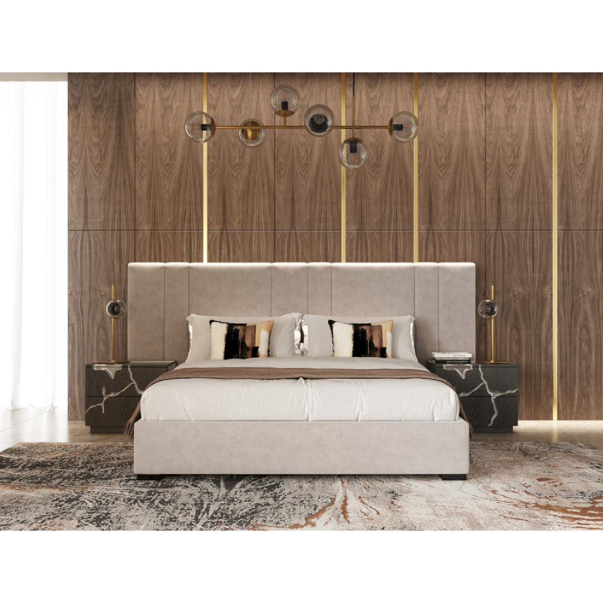   Beige Velvet Bed | Oroa.com