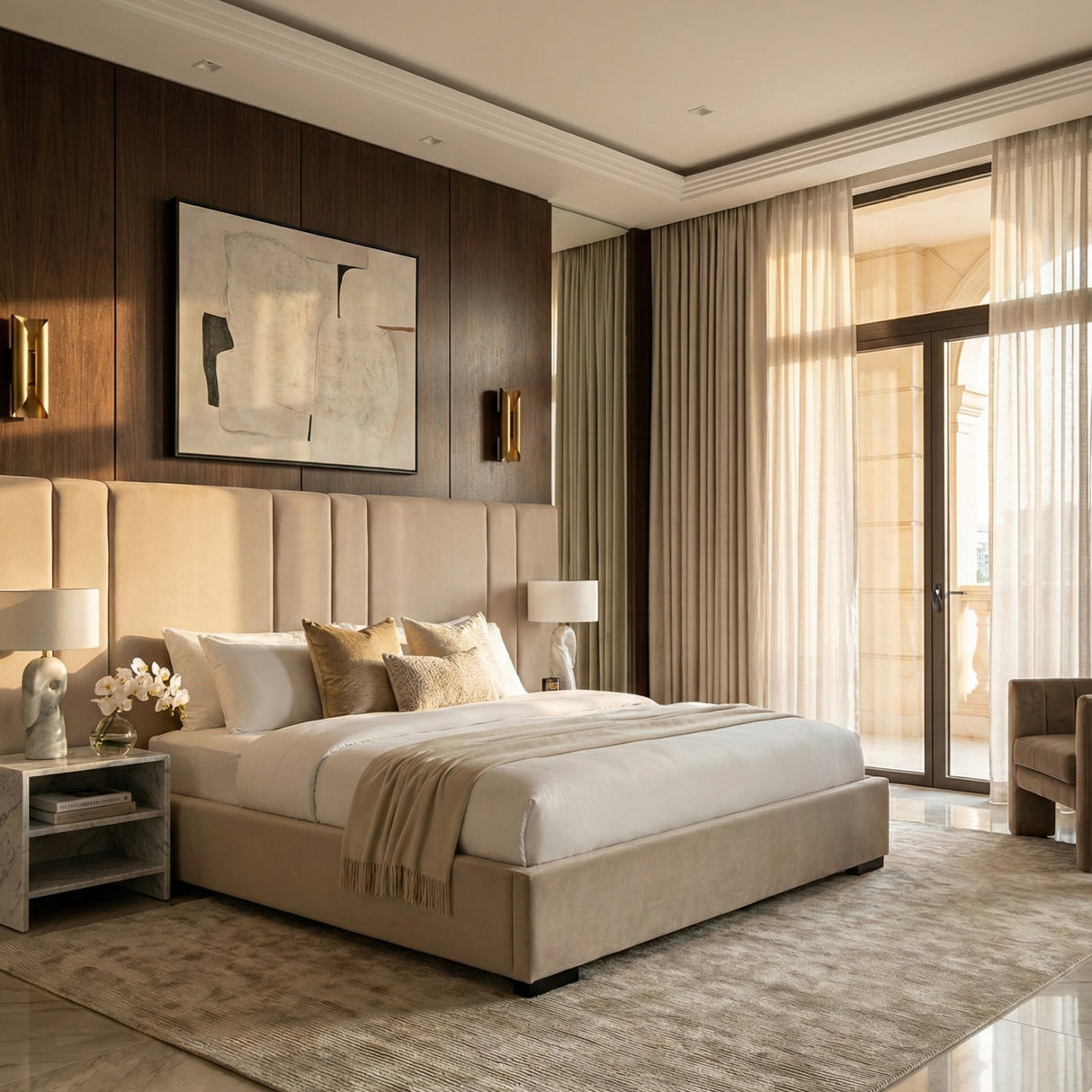   Beige Velvet Bed | Oroa.com