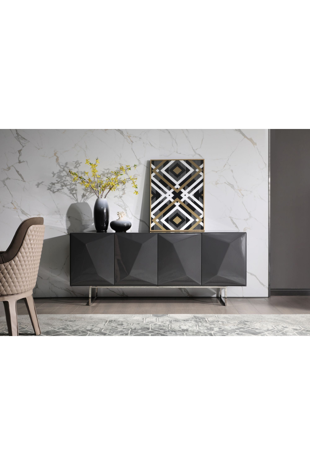 Gray Faceted 4-Door Sideboard | OROA Modern Vanguard | Oroa.com