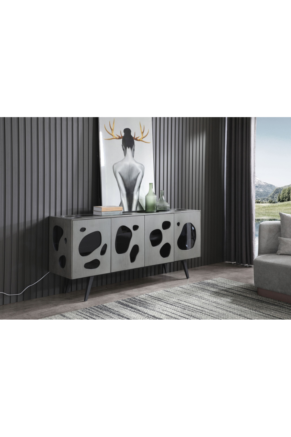 Matte Gray 4-Door Sideboard | OROA Modern Fontana | Oroa.com