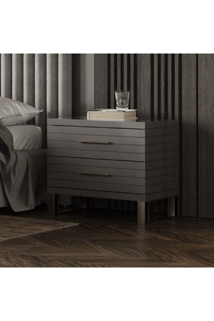 Gray Slatted 2-Drawer Nightstand | OROA Modern Splendor | Oroa.com