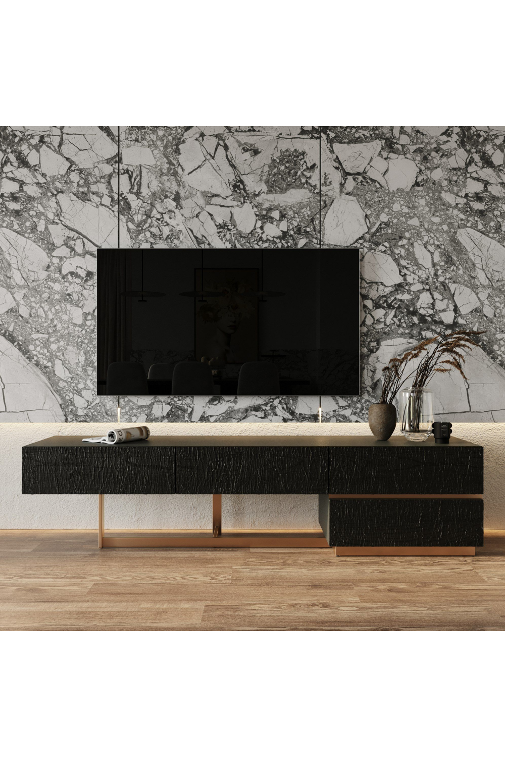 Black Ash 4-Drawer TV Stand | OROA Modern Tasha | Oroa.com