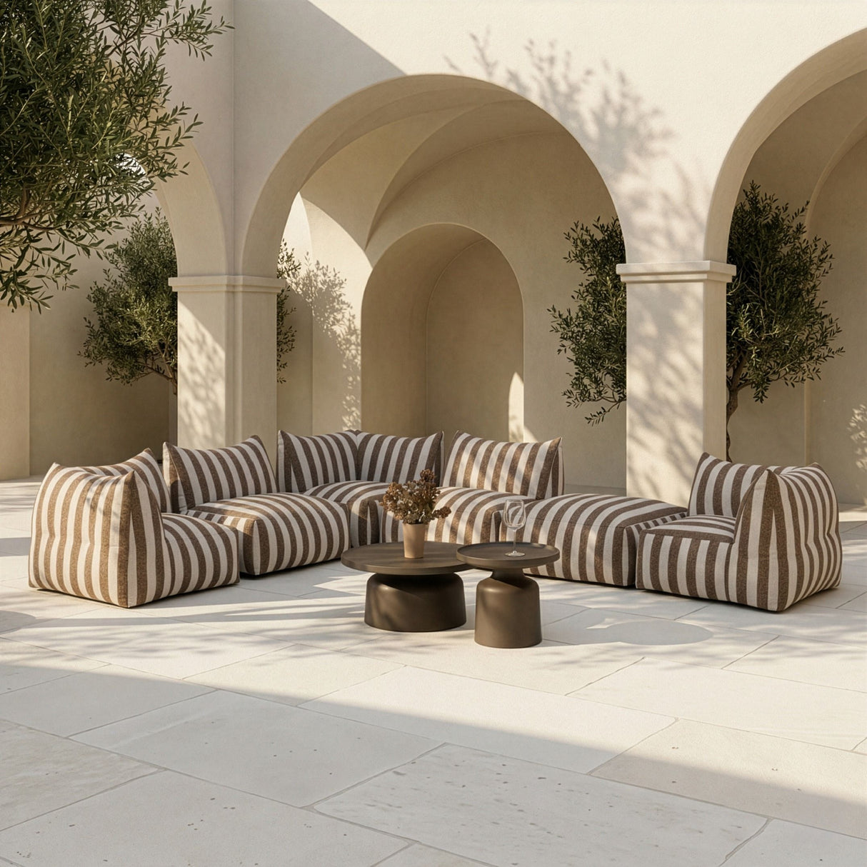   Brown Stripes Outdoor Armless Sofa | Oroa.com
