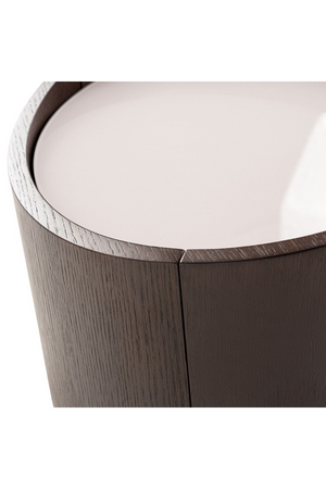 Round Brown Oak Nightstand | OROA Modern Geneva | Oroa.com