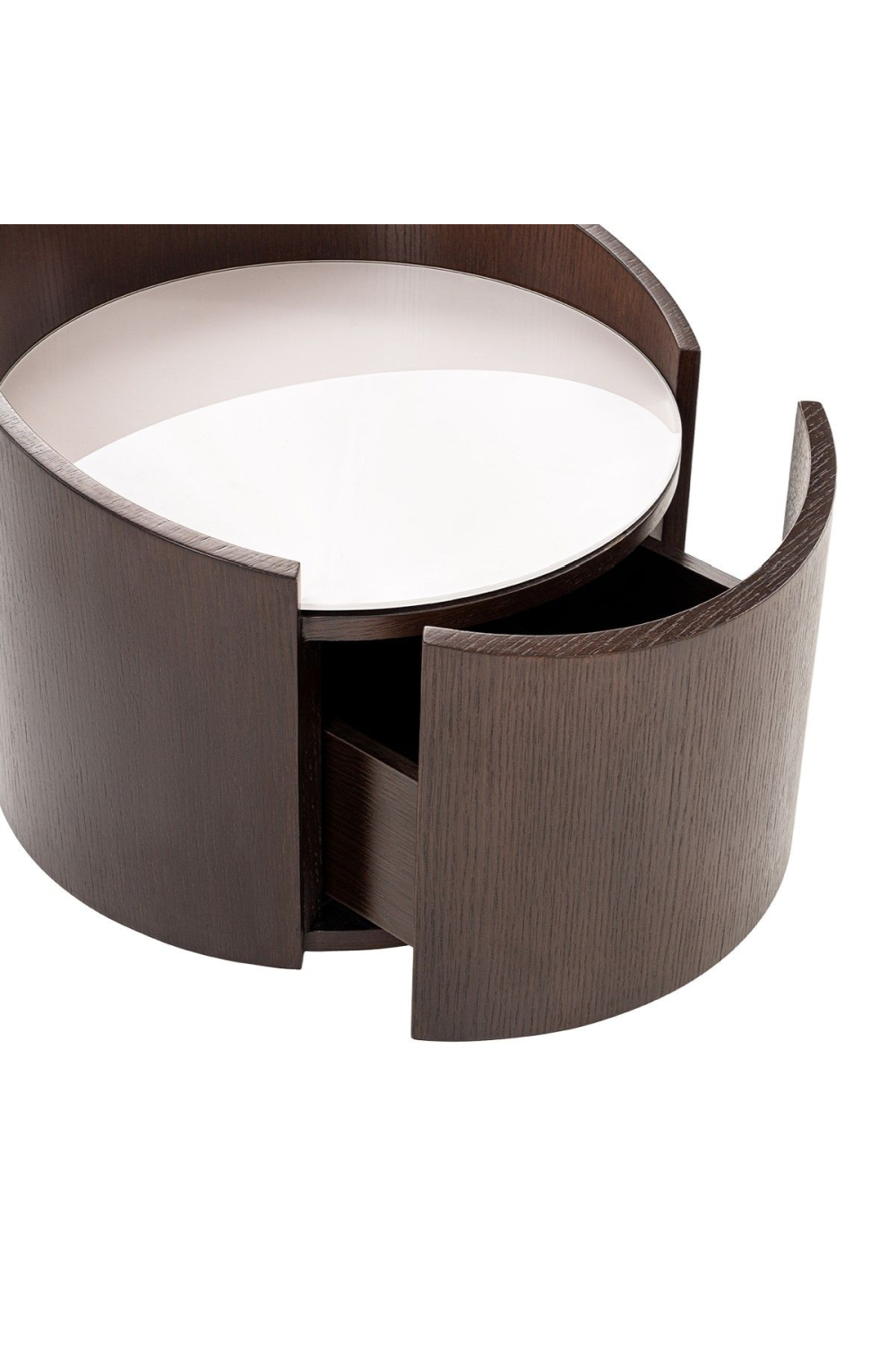 Round Brown Oak Nightstand | OROA Modern Geneva | Oroa.com