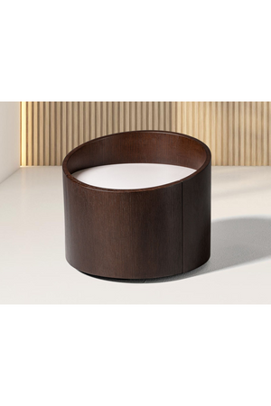 Round Brown Oak Nightstand | OROA Modern Geneva | Oroa.com