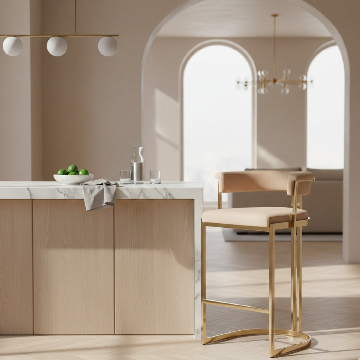 Beige Velvet Counter Stool | OROA Modern Munith