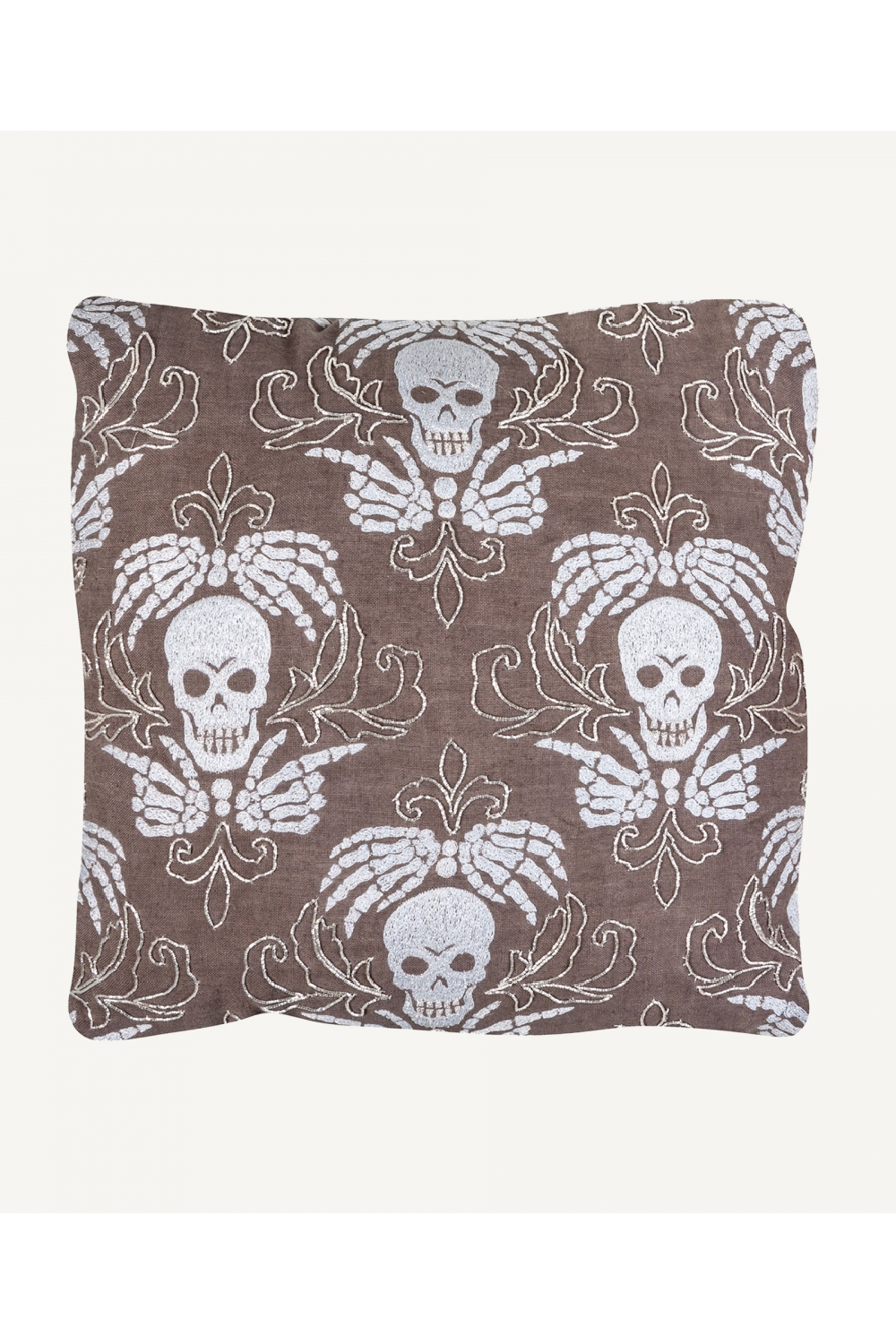 Gray Linen Skull Motif Pillow | Vical Home Calaveras | Oroa.com