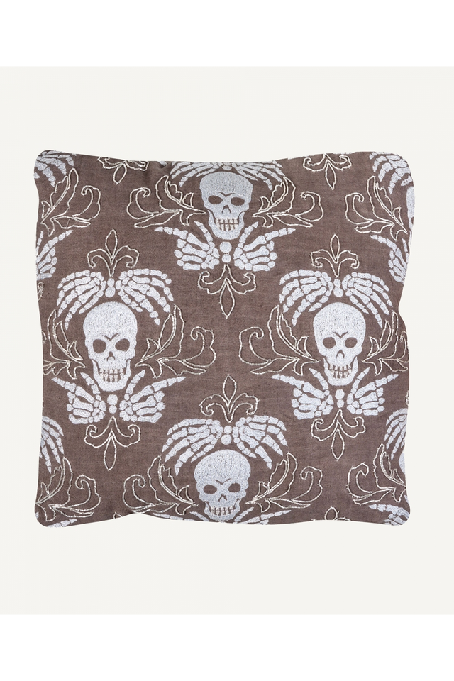 Gray Linen Skull Motif Pillow | Vical Home Calaveras | Oroa.com