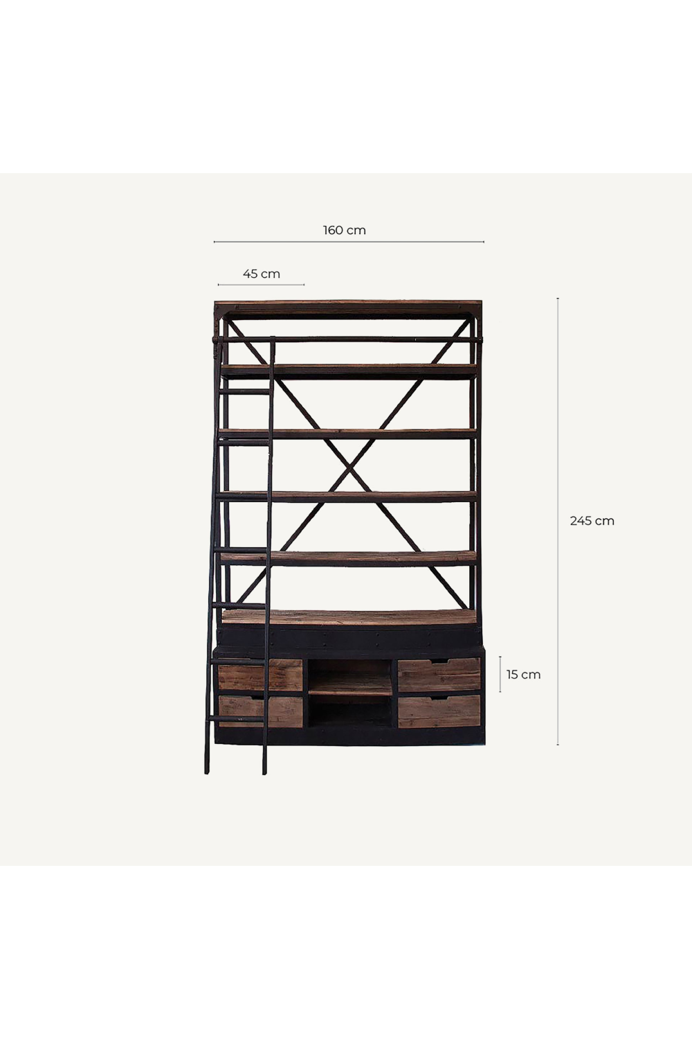 Iron Framed Bookcase with Ladder | Vical Home Ivalo | Oroa.com