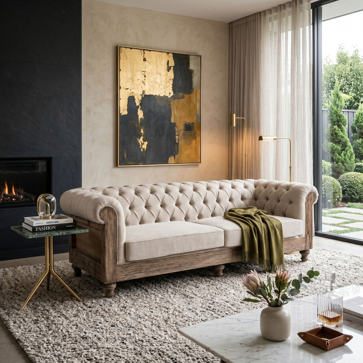   Beige Tufted Chesterfield Sofa | Oroa.com