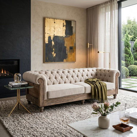   Beige Tufted Chesterfield Sofa | Oroa.com