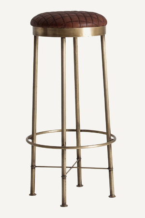 Brown Leather Round Stool | Vical Home Ottawa | Oroa.com