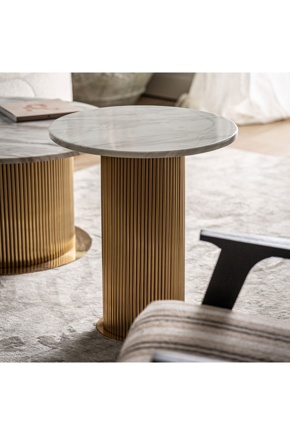 Gold Fluted Pedestal Side Table | Vical Home Coen | Oroa.com