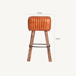   Brown Leather Channeled Stool | Oroa.com