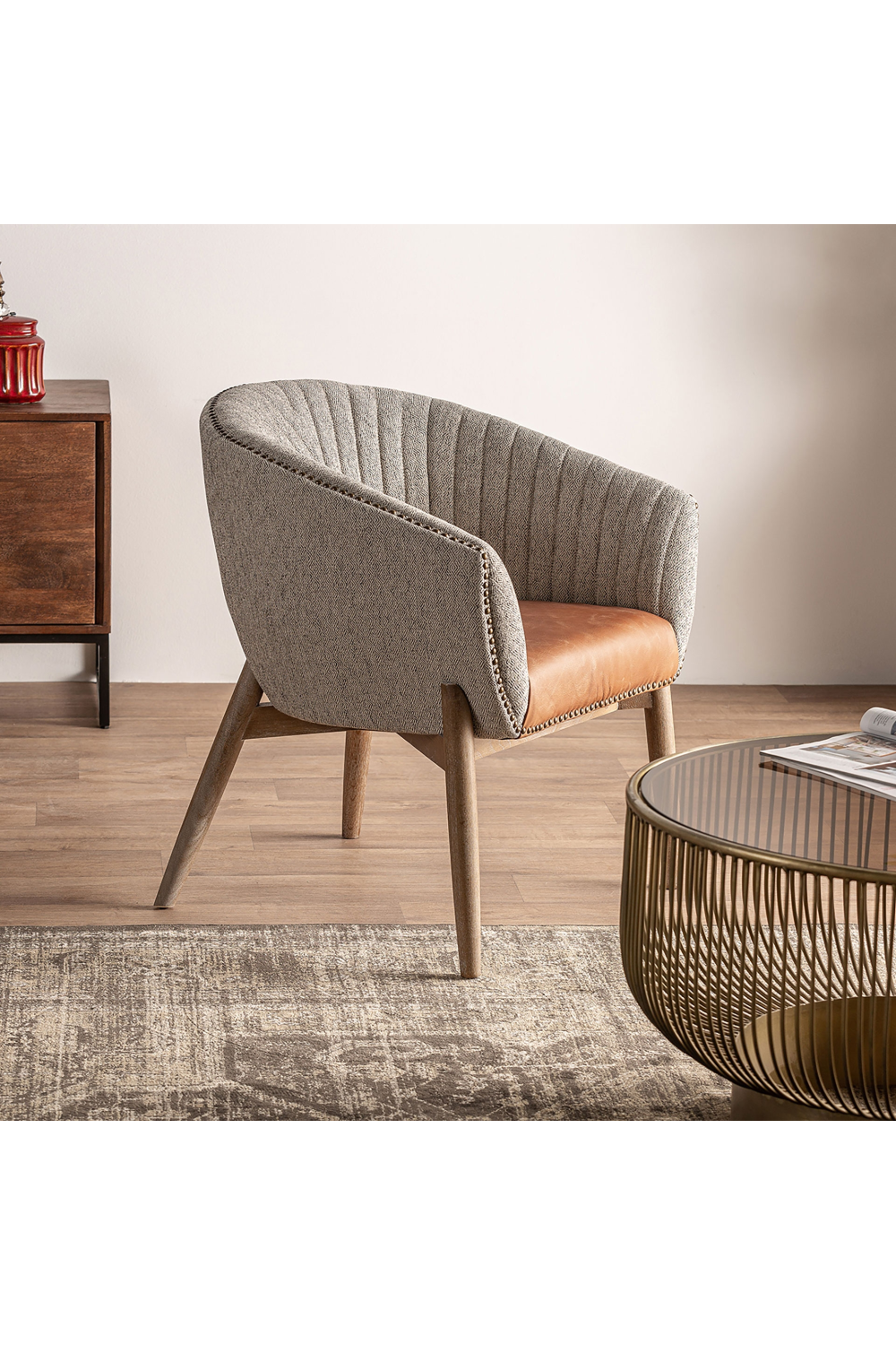 Gray Studded Barrel Armchair | Vical Home Neive | Oroa.com