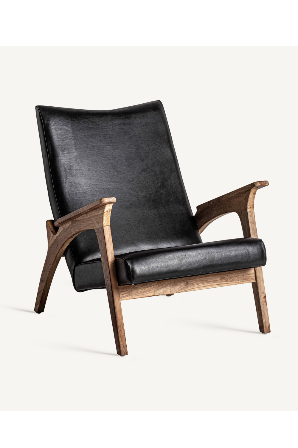 Black Leather Teak Accent Chair | Vical Home Crans | Oroa.com