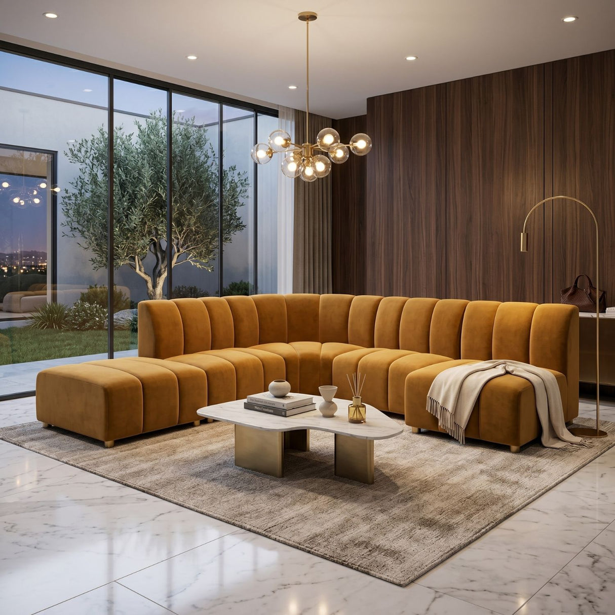   Brown Velvet Central Modular Sofa | Oroa.com