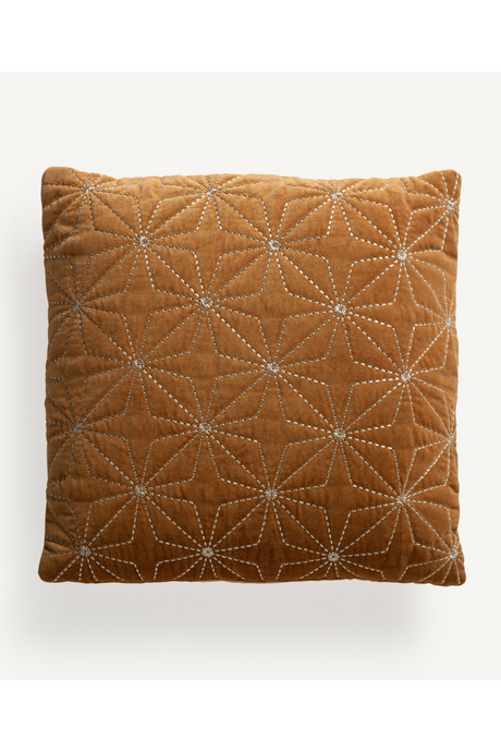 Embroidered Ocher Velvet Cushion | Vical Home Vilma | Oroa.com
