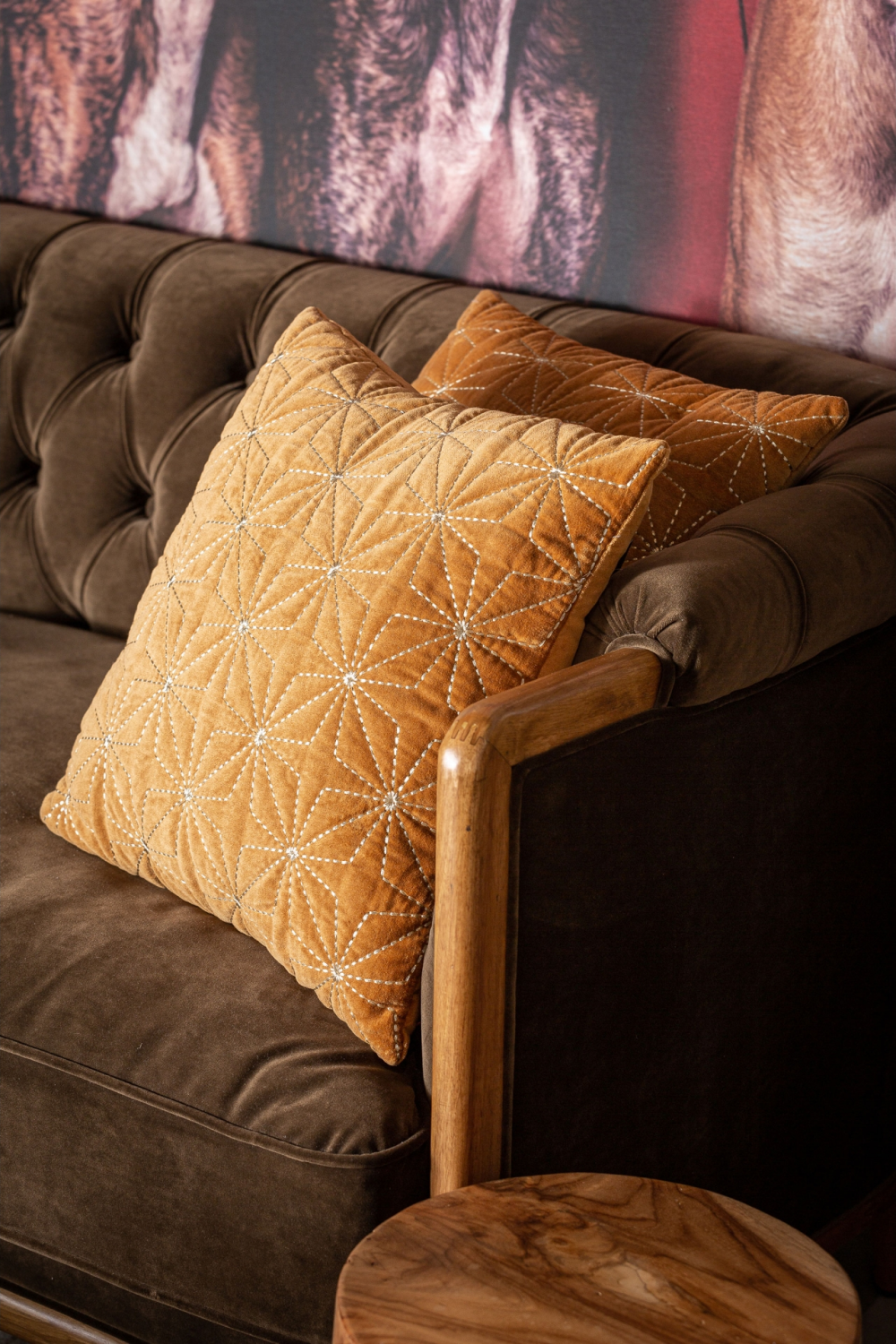 Embroidered Ocher Velvet Cushion | Vical Home Vilma | Oroatrade.com