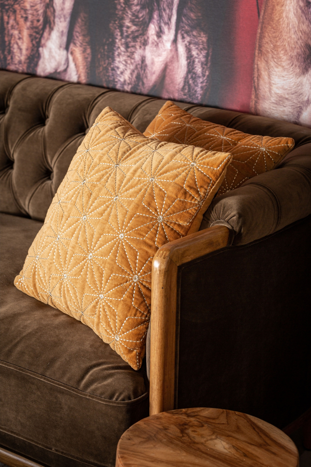 Embroidered Ocher Velvet Cushion | Vical Home Vilma | Oroa.com
