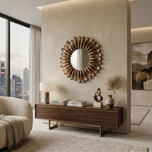   Mango Wood Round Mirror | Oroa.com