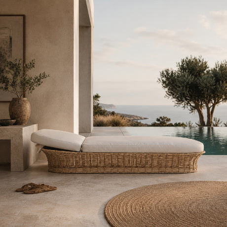   Cushioned Rattan Sun Lounger | Oroa.com