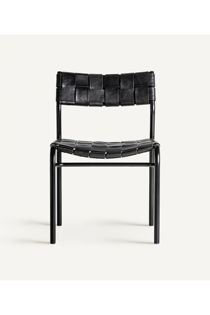 Woven Black Leather Dining Chair (2) | Vical Home Franey | Oroa.com
