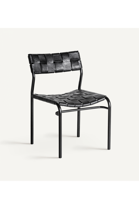 Woven Black Leather Dining Chair (2) | Vical Home Franey | Oroa.com