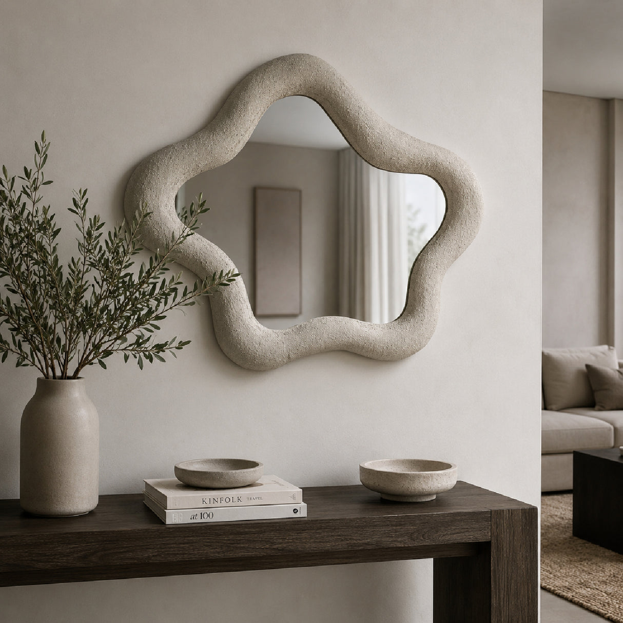   Beige Organic-Shaped Mirror | Oroa.com