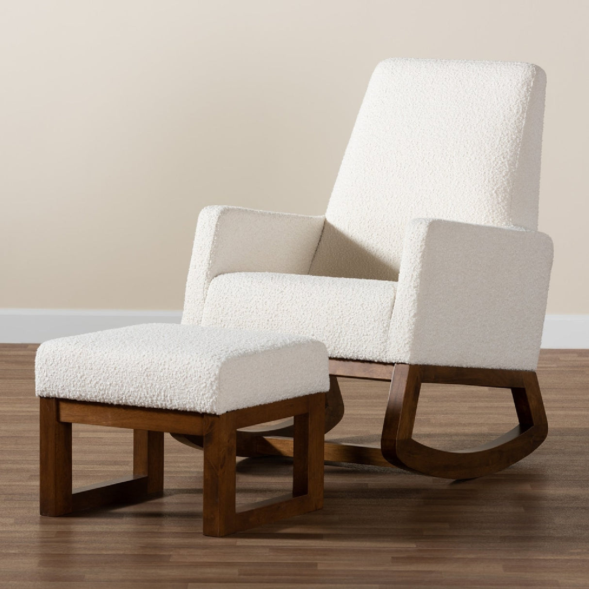 White Boucle Rocking Chair | Bali Loom Yashiya | Oroa.com