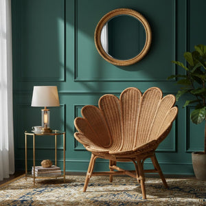 Modern European furniture - Scalloped Rattan Boho Accent Chair - www.oroa.com