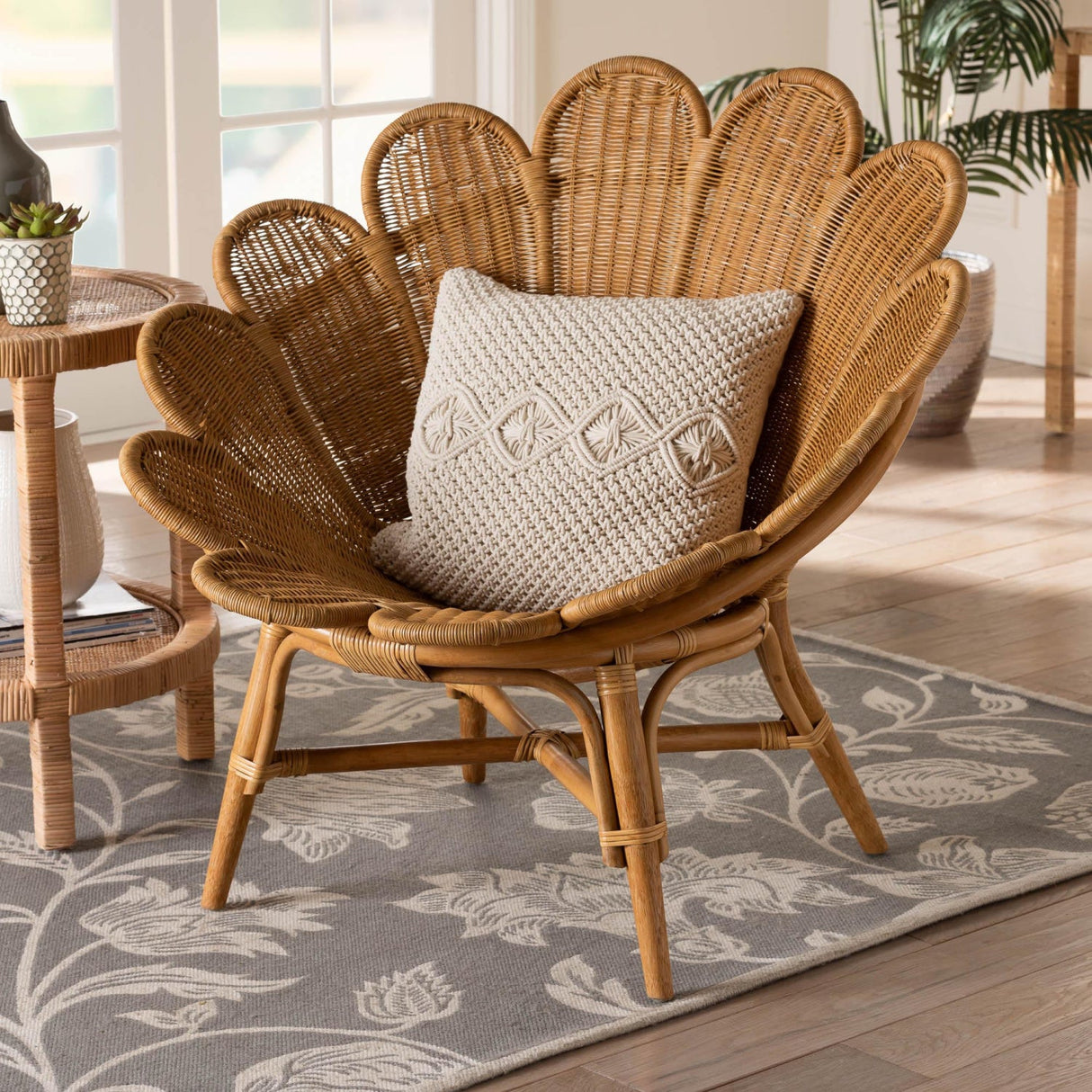 Modern European furniture - Scalloped Rattan Boho Accent Chair - www.oroa.com